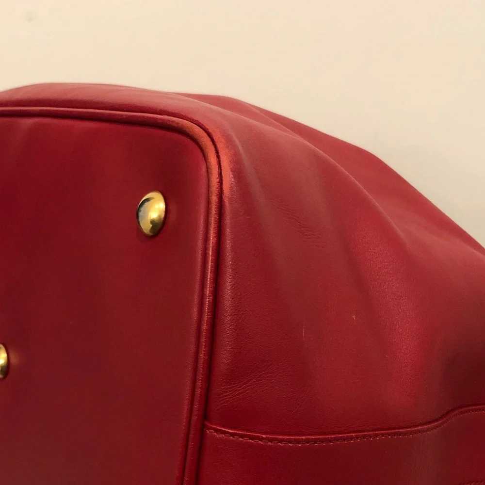 Saint Laurent Red Leather Drawstring Hobo with Gold-Tone Hardware
